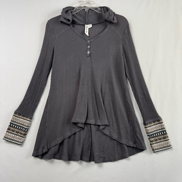 Tops - Others Fallen Top Womens Medium Shirt Hooded Textured Asymmetrical Hem Gray
